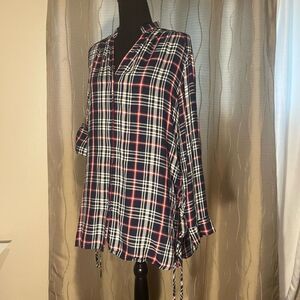 Zara Plaid Blouse with Lace Tie Sides